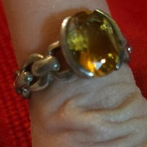 Vtg Sterling Silver 925 Citrine Rope Link Band Ring Size 7